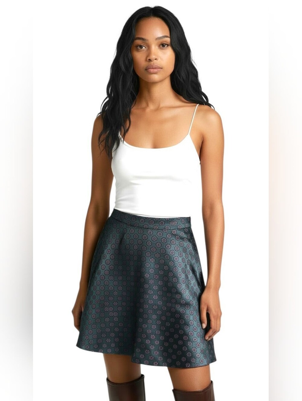 NWT LOFT Green Satin Floral Mini Skirt Size 10 Lined
